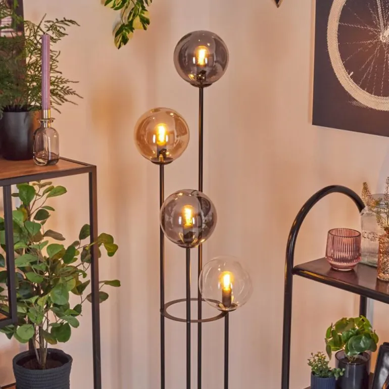 Gastor Lampadaire 30 cm Bois clair, Noir, 4 lumières