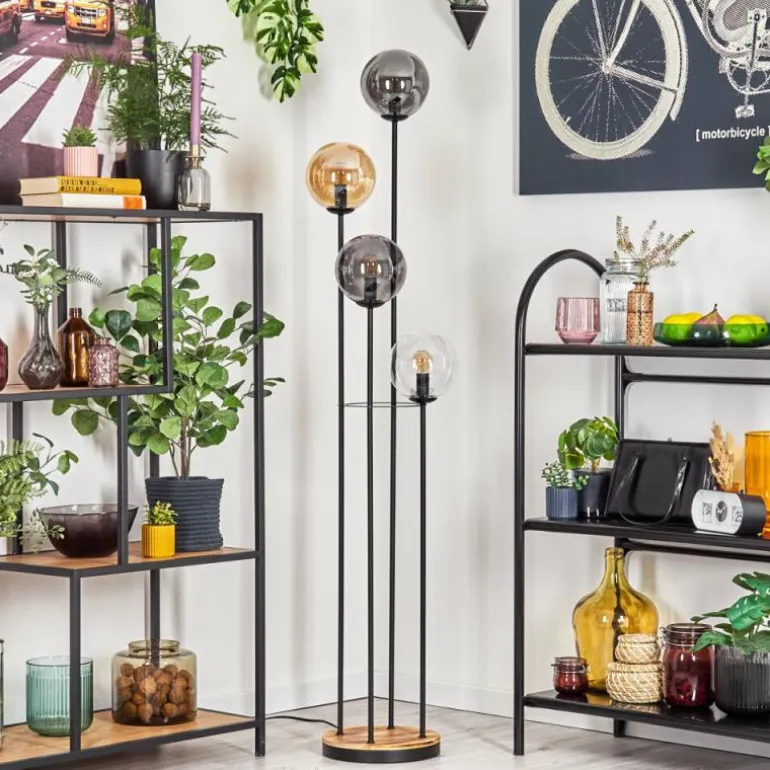 Gastor Lampadaire 30 cm Bois clair, Noir, 4 lumières