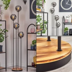 Gastor Lampadaire 25 cm Bois clair, Noir, 4 lumières