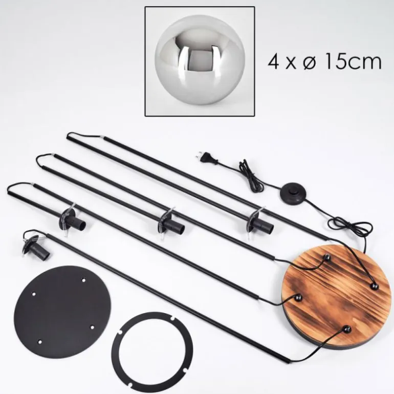 Gastor Lampadaire 25 cm Bois clair, Noir, 4 lumières