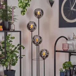 Gastor Lampadaire 25 cm Bois clair, Noir, 4 lumières