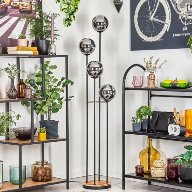 Gastor Lampadaire 25 cm Bois clair, Noir, 4 lumières