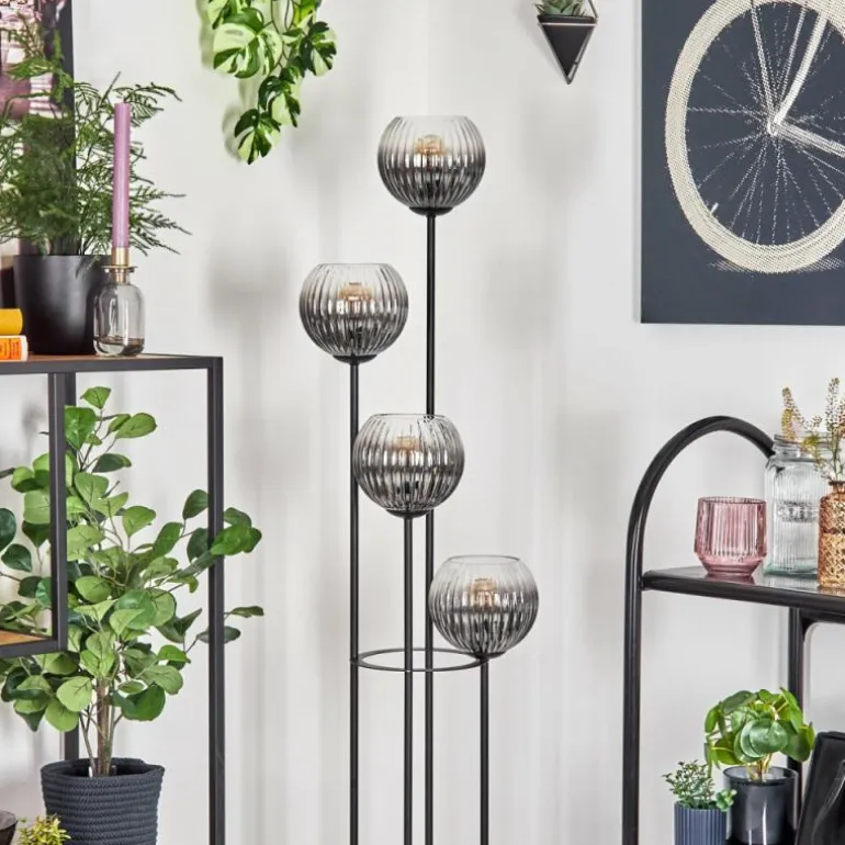 Gastor Lampadaire 25 cm Bois clair, Noir, 4 lumières
