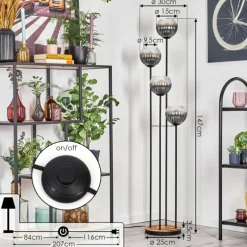 Gastor Lampadaire 25 cm Bois clair, Noir, 4 lumières