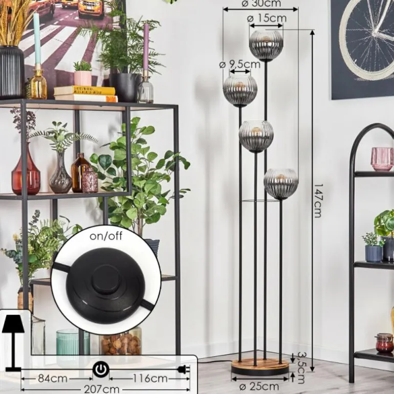 Gastor Lampadaire 25 cm Bois clair, Noir, 4 lumières
