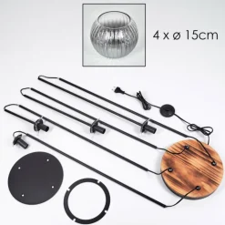 Gastor Lampadaire 25 cm Bois clair, Noir, 4 lumières