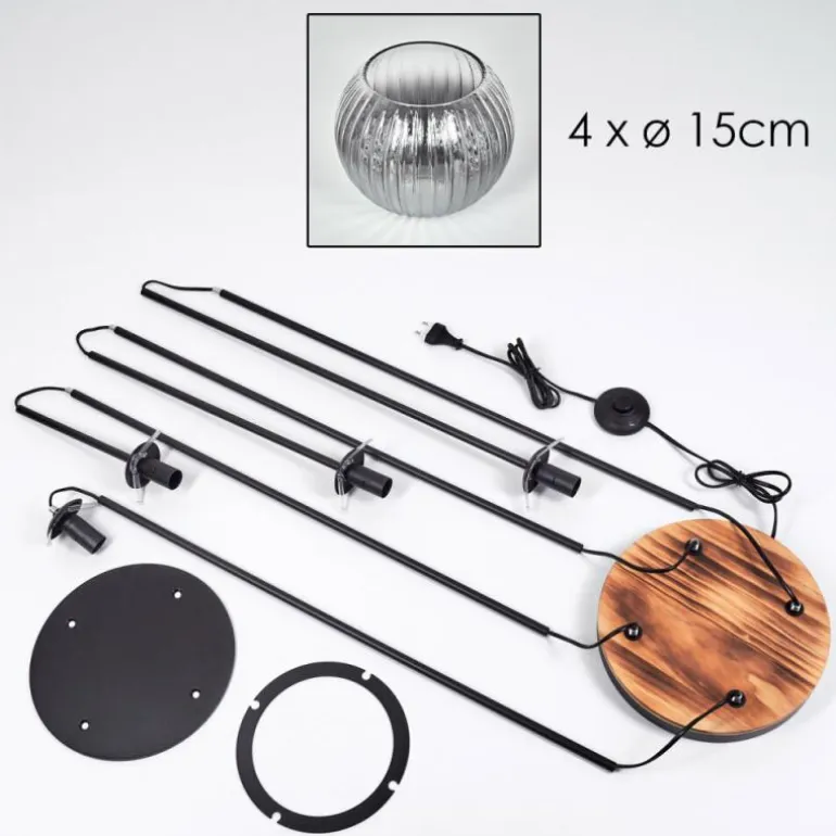 Gastor Lampadaire 25 cm Bois clair, Noir, 4 lumières