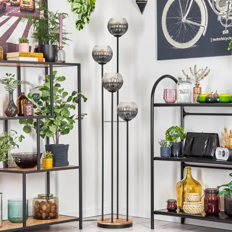 Gastor Lampadaire 25 cm Bois clair, Noir, 4 lumières