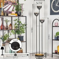 Gastor Lampadaire 30 cm Bois foncé, Noir, 3 lumières