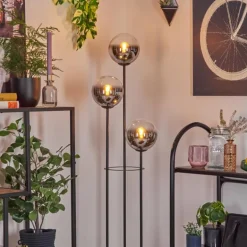 Gastor Lampadaire 30 cm Bois foncé, Noir, 3 lumières