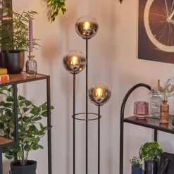 Gastor Lampadaire 30 cm Bois foncé, Noir, 3 lumières