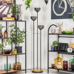 Gastor Lampadaire 30 cm Bois foncé, Noir, 3 lumières