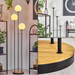 Gastor Lampadaire 30 cm Bois foncé, Noir, 3 lumières