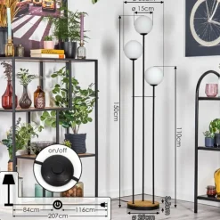 Gastor Lampadaire 30 cm Bois foncé, Noir, 3 lumières