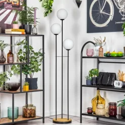 Gastor Lampadaire 30 cm Bois foncé, Noir, 3 lumières