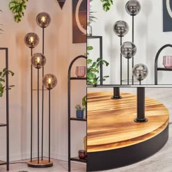 Gastor Lampadaire 30 cm Bois clair, Noir, 4 lumières