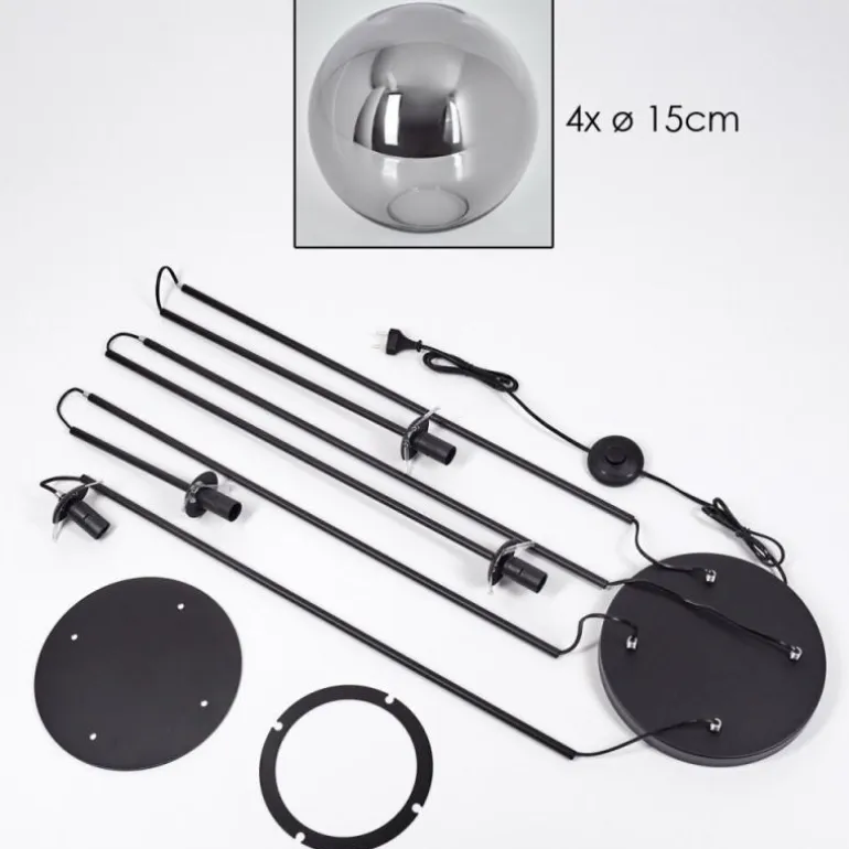 Gastor Lampadaire 30 cm Bois clair, Noir, 4 lumières