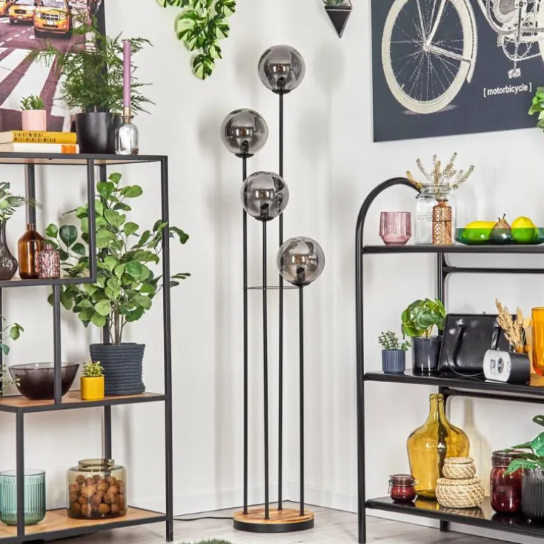 Gastor Lampadaire 30 cm Bois clair, Noir, 4 lumières