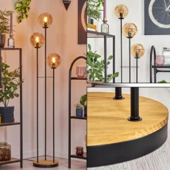 Gastor Lampadaire 30 cm Bois foncé, Noir, 3 lumières