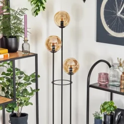 Gastor Lampadaire 30 cm Bois foncé, Noir, 3 lumières