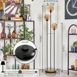 Gastor Lampadaire 30 cm Bois foncé, Noir, 3 lumières