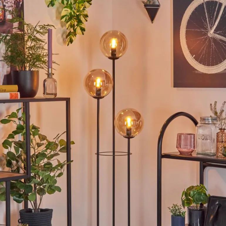 Gastor Lampadaire 30 cm Bois foncé, Noir, 3 lumières