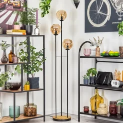 Gastor Lampadaire 30 cm Bois foncé, Noir, 3 lumières
