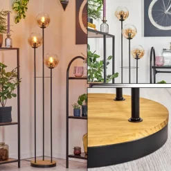 Gastor Lampadaire 30 cm Bois foncé, Noir, 3 lumières