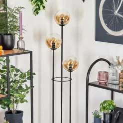 Gastor Lampadaire 30 cm Bois foncé, Noir, 3 lumières