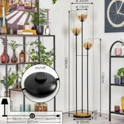 Gastor Lampadaire 30 cm Bois foncé, Noir, 3 lumières