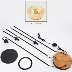 Gastor Lampadaire 30 cm Bois foncé, Noir, 3 lumières