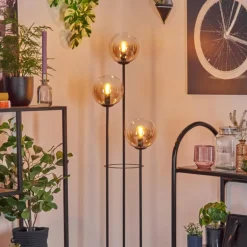 Gastor Lampadaire 30 cm Bois foncé, Noir, 3 lumières