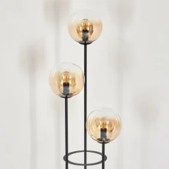 Gastor Lampadaire 30 cm Bois foncé, Noir, 3 lumières