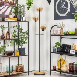 Gastor Lampadaire 30 cm Bois foncé, Noir, 3 lumières