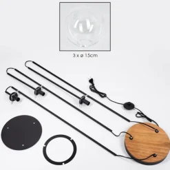 Gastor Lampadaire 30 cm Bois foncé, Noir, 3 lumières
