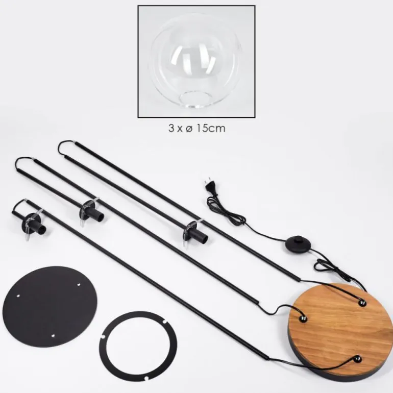 Gastor Lampadaire 30 cm Bois foncé, Noir, 3 lumières