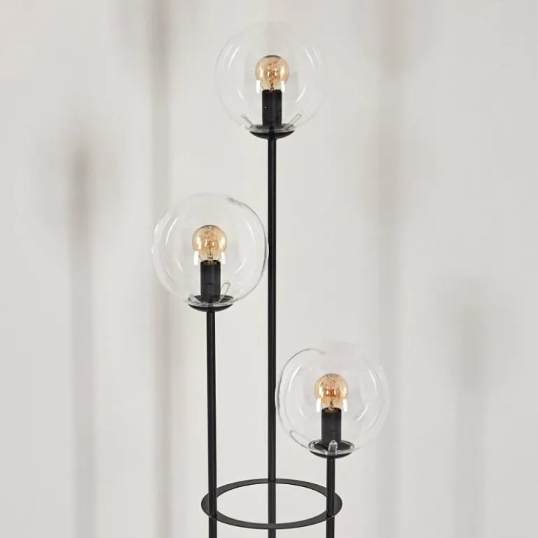 Gastor Lampadaire 30 cm Bois foncé, Noir, 3 lumières