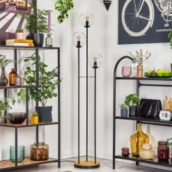 Gastor Lampadaire 30 cm Bois foncé, Noir, 3 lumières