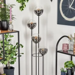 Gastor Lampadaire 30 cm Bois clair, Noir, 4 lumières