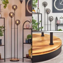 Gastor Lampadaire 25 cm Bois clair, Noir, 3 lumières