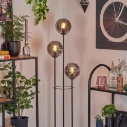 Gastor Lampadaire 25 cm Bois clair, Noir, 3 lumières