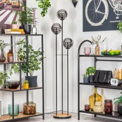 Gastor Lampadaire 25 cm Bois clair, Noir, 3 lumières