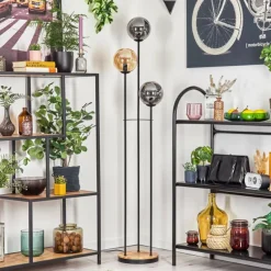 Gastor Lampadaire 25 cm Bois clair, Noir, 3 lumières