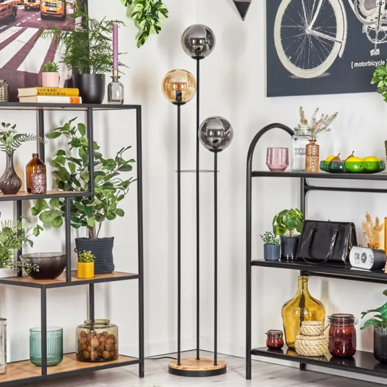 Gastor Lampadaire 25 cm Bois clair, Noir, 3 lumières