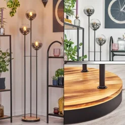 Gastor Lampadaire 25 cm Bois clair, Noir, 3 lumières