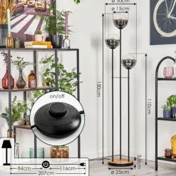 Gastor Lampadaire 25 cm Bois clair, Noir, 3 lumières