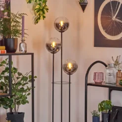 Gastor Lampadaire 25 cm Bois clair, Noir, 3 lumières