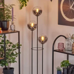Gastor Lampadaire 25 cm Bois clair, Noir, 3 lumières
