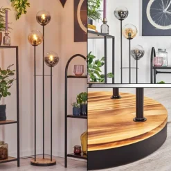 Gastor Lampadaire 25 cm Bois clair, Noir, 3 lumières