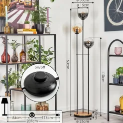 Gastor Lampadaire 25 cm Bois clair, Noir, 3 lumières